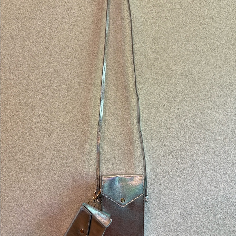 Silver Leather J.Crew Gracie Crossbody Phone Bag with Detachable Pouch